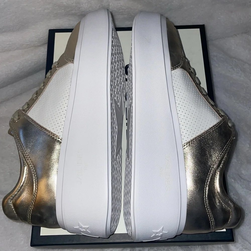 NWT J/SLIDES HARLOWE White/Light Gold Leather Sneaker - Picture 13 of 15